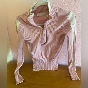 DKNY Jeans Pink Sweater Zip-Up Size S Stretchy Cream Pullover